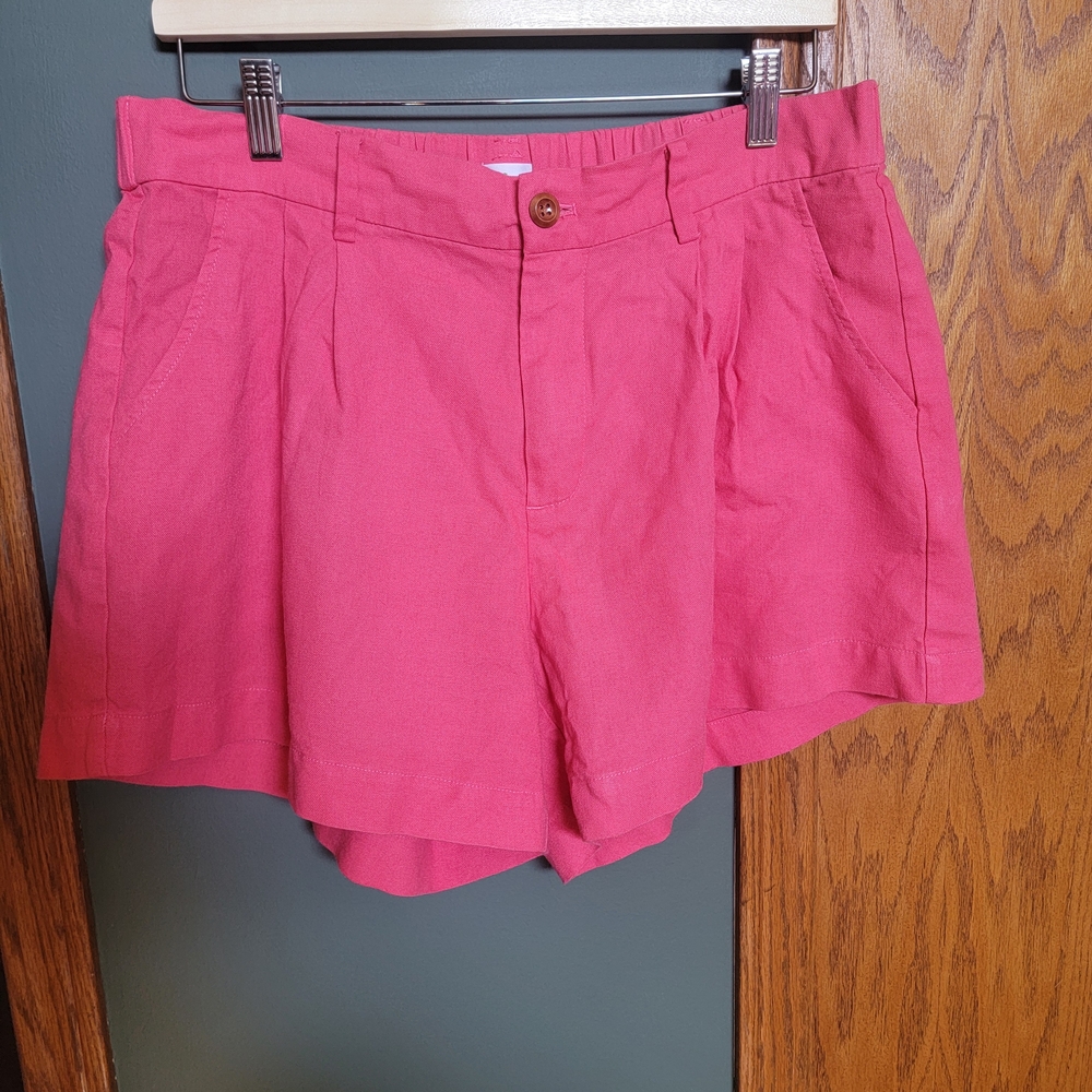 Pink Linen Blend Shorts